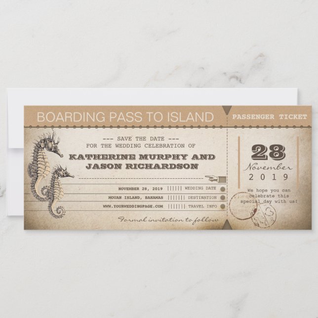 save the date invitation boarding pass tickets (Front)