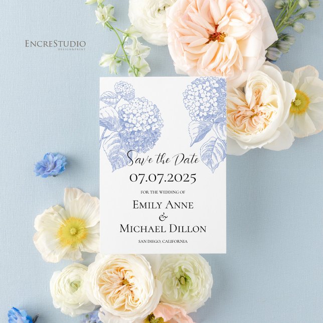 Save the Date Invitation with Blue Hydrangea (Creator Uploaded)