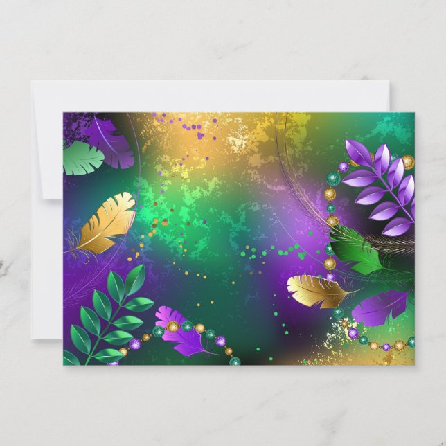 Save The Date Iridescente mardi gras arrière - plan avec perles (Devant)