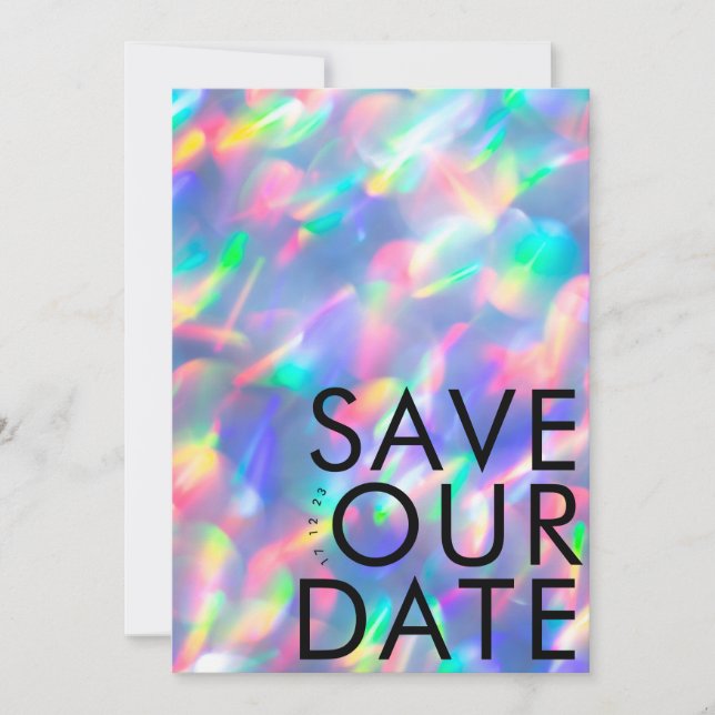 Save The Date Iridescente Ultra Moderne Monogramme Photo (Devant)