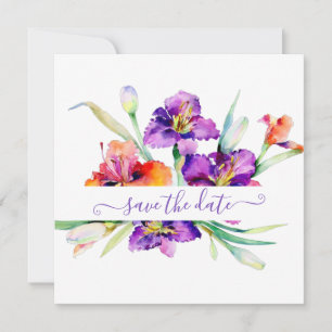 Save The Date Iris aquarelle violet personnalisé