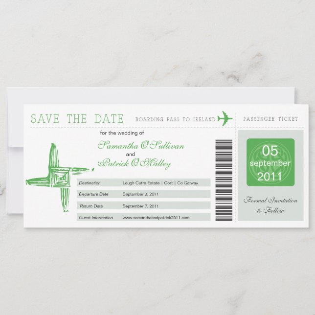 Save The Date Irlande St Brigid's Cross Mariage Boarding Pass (Devant)