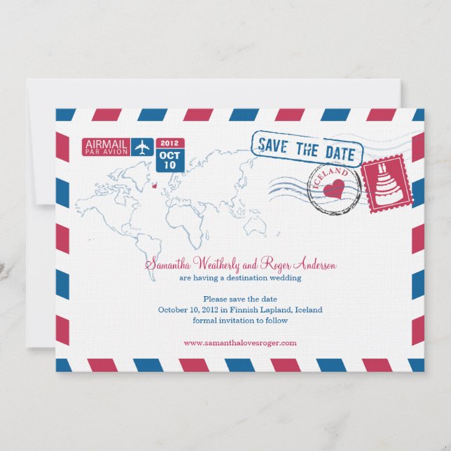 Save The Date Islande Air Mail Mariage Enregistrer La Date (Devant)