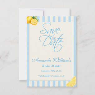 Save The Date Italien rayures bleu pastel citrons Baby Shower de