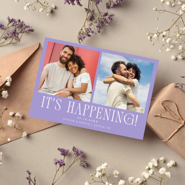 Save The Date It's Happening 2-Photo Lilac Wedding (Créateur téléchargé)