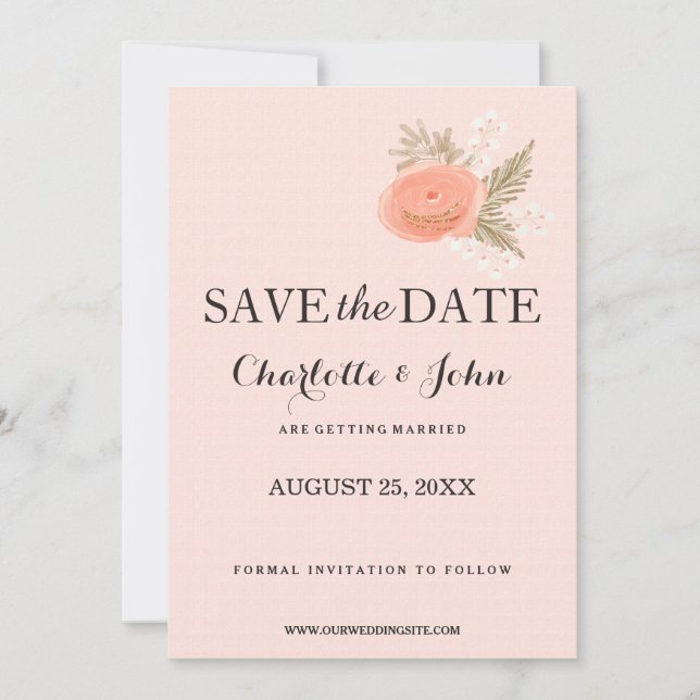 Save The Date ivoire blush or floral enregistrer les dates (Devant)