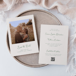 Save The Date Ivoire et Sage doux Whimsical   Photo et code QR