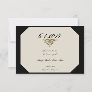 Save The Date Ivory Black and Gold Mariage damassé Enregistrer l
