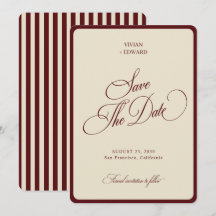 Ivory & Burgundy Rayures Bordure Mariage Rétro