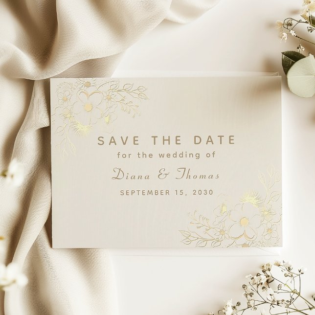 Save The Date Ivory Gold Floral Mariage Enregistrer la Date (Créateur téléchargé)