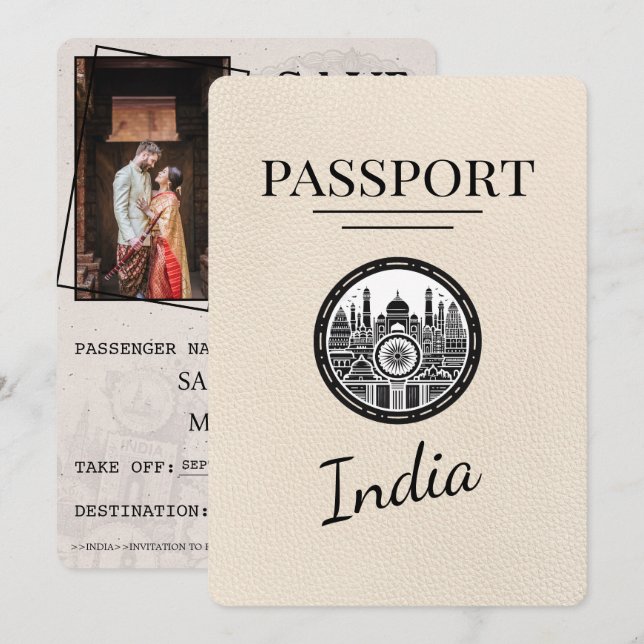 Save The Date Ivory India Passeport Enregistrer La Date (Devant / Derrière)
