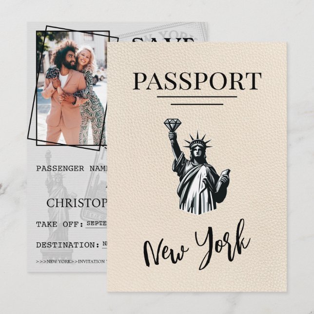 Save The Date Ivory New York City Passport Enregistrer La Date (Devant / Derrière)