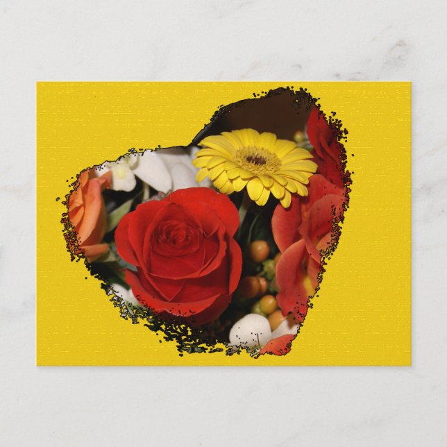 "Save the Date" Jagged Edge Heart Bouquet Postcard (Front)