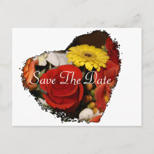 "Save the Date" Jagged Edge Heart Bouquet Postcard