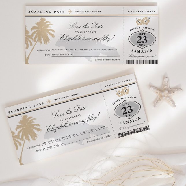Save The Date Jamaica Boarding Pass Enregistrer la date Annivers (Créateur téléchargé)