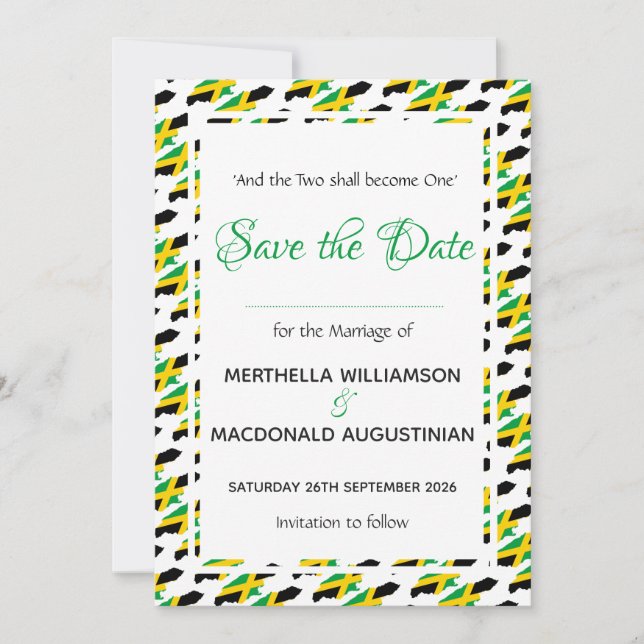 Save The Date JAMAICA Custom Celebration Scripture Mariage (Devant)