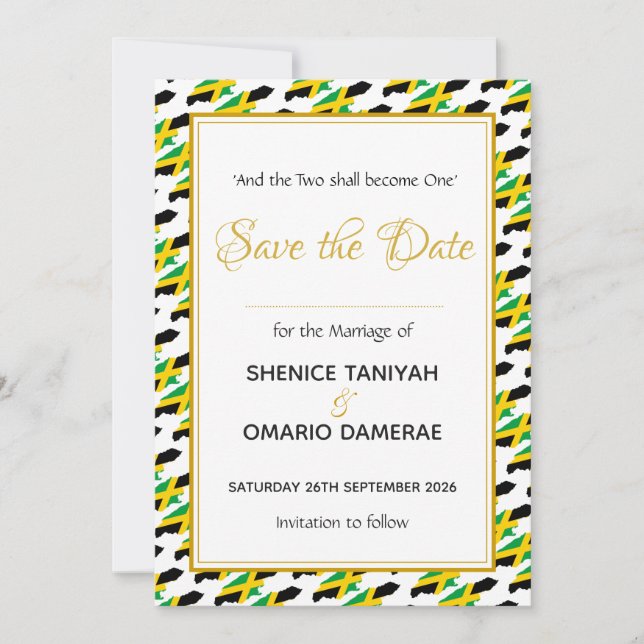 Save The Date JAMAÏQUE Mariage Célébration de coutume chrétienne (Devant)