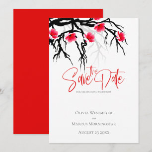 Save the Date Japanese Blossom Branch Floral Invitation