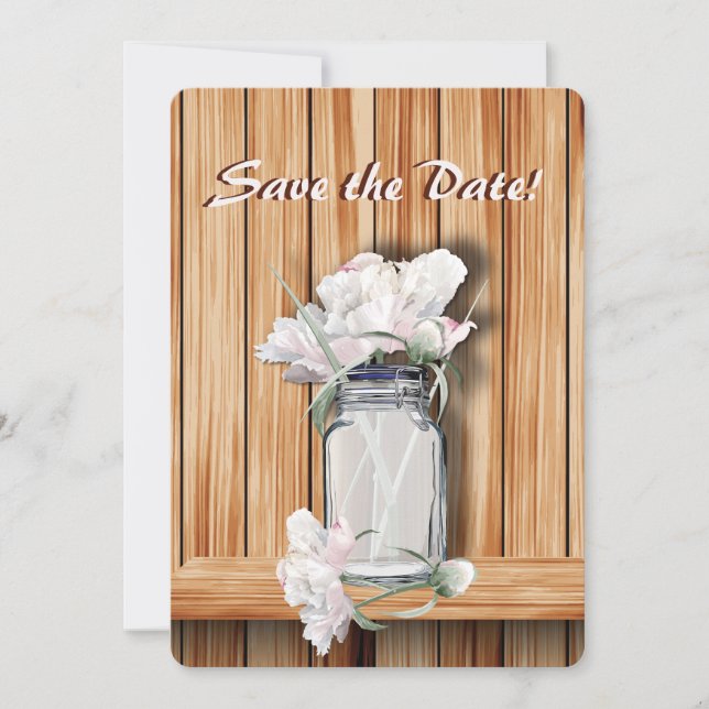 Save The Date Jar de Mason rustique et pivoines roses (Devant)