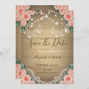 Save The Date Jar Mason Rustique, Dentelle, Floral Enregistrer L