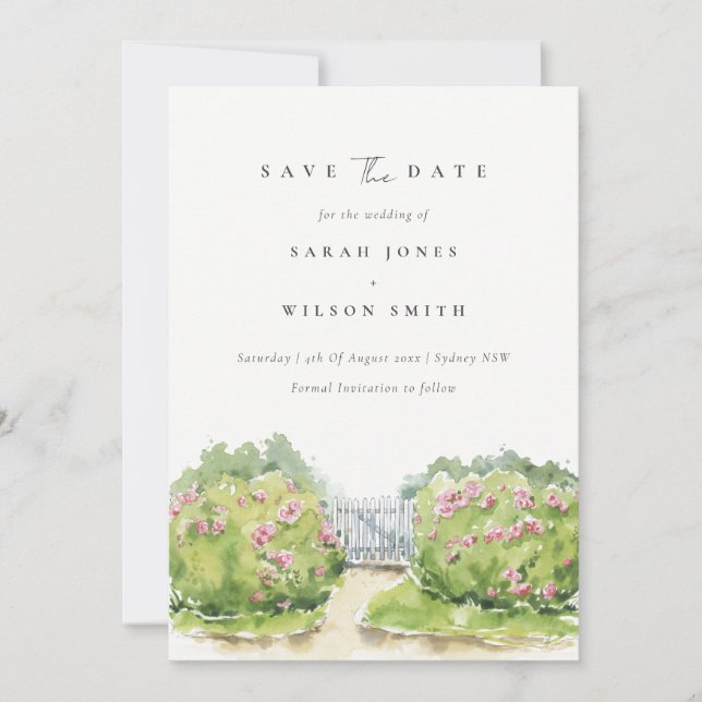 Save The Date Jardin de campagne élégant et doux à l'aquarelle p (Devant)