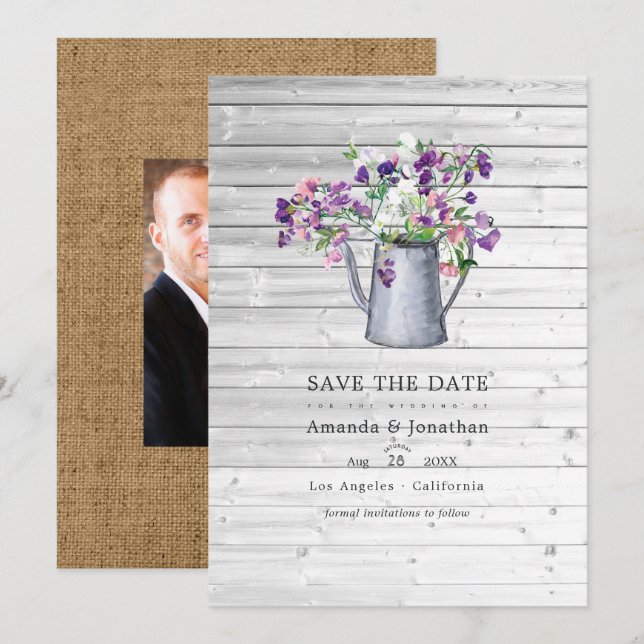 Save The Date Jardin de campagne rustique mariage floral pois de (Devant / Derrière)