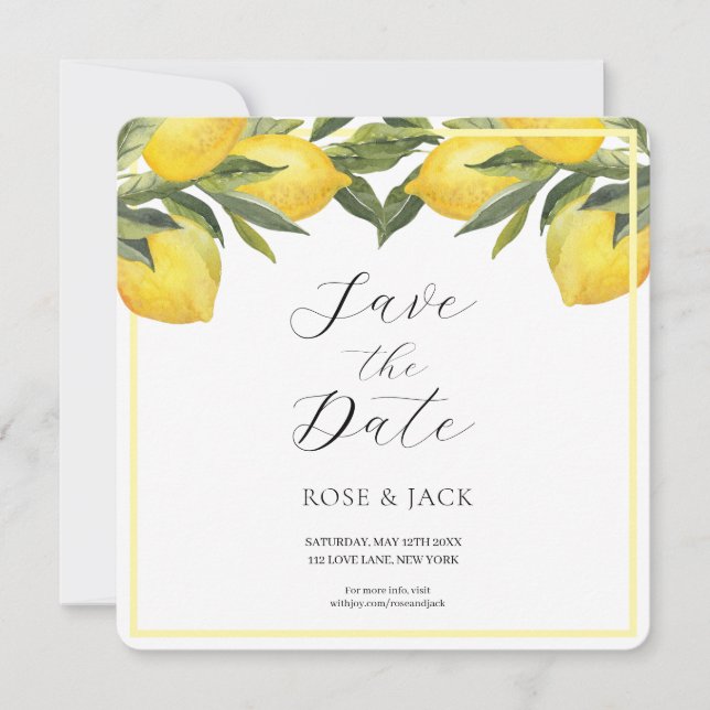 Save The Date Jardin de citron à l'aquarelle Mariage blanc (Devant)