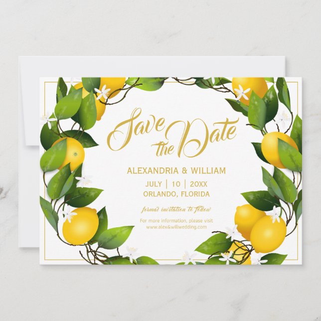 Save The Date Jardin de couronnes de citron moderne | MARIAGE (Devant)