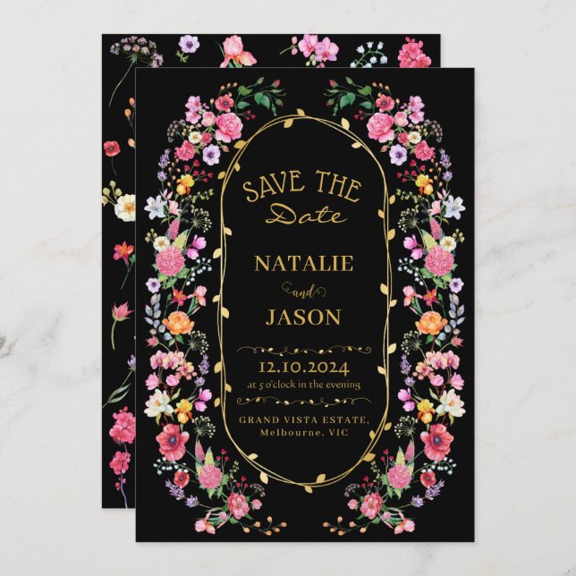 Save The Date Jardin de mariage printanier élégant de prairie fl (Devant / Derrière)