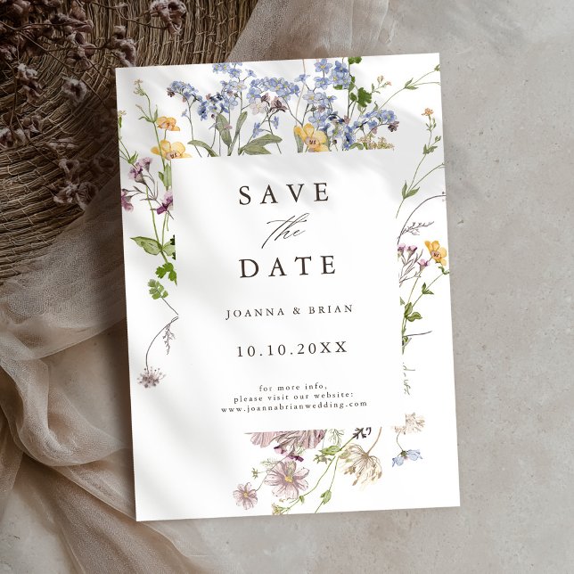 Save The Date Jardin de prairie coloré de joli Fleur sauvage de  (Colorful Pretty Spring Wildflower Meadow Garden Save The Date card)
