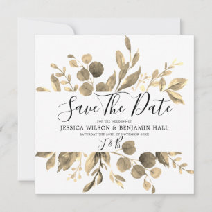 Save The Date Jardin d'or moderne Mariage Feuille