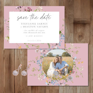 Save The Date Jardin Élégant de Fleurs Sauvages Roses Photo de M