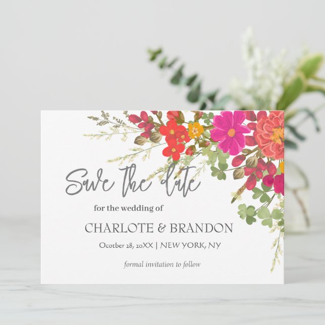 Save The Date Jardin Floral d'Été Fleurs Sauvages Mariage  (Debout devant)