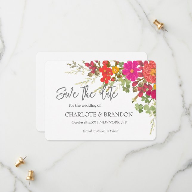 Save The Date Jardin Floral d'été Mariage Fleur sauvage (Devant/Arrière en situation)