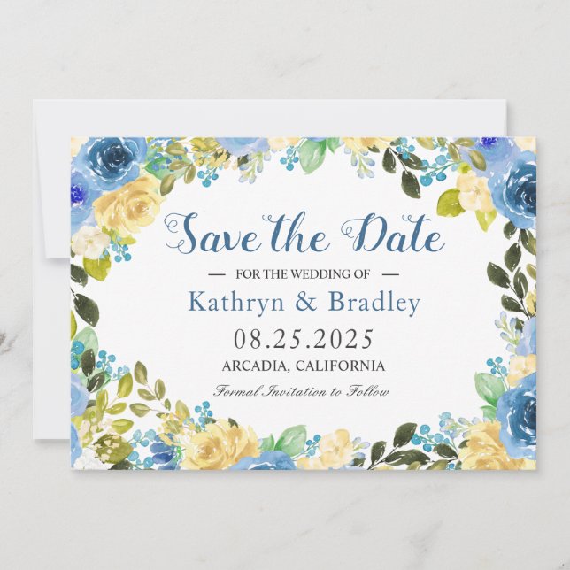 Save The Date Jardin Rose Jaune Bleu Romantique Sauvez La Date (Devant)