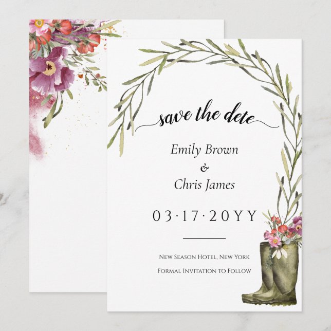 Save The Date Jardin secret | Gold Confetti Élégant floral (Devant / Derrière)