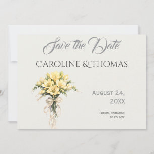 Save The Date Jaune Canari Freesia Romantique Floral Mariage