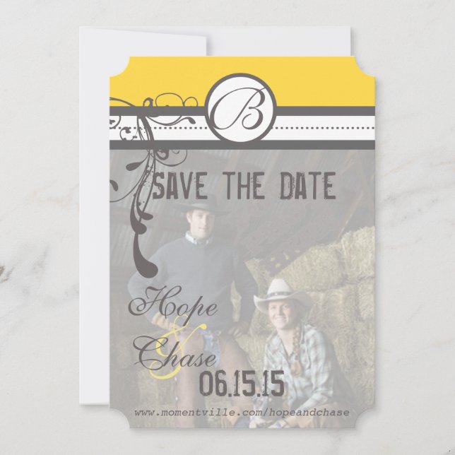 Save The Date Jaune & Gris Fanky Gris Mariage Enregistrer la dat (Devant)
