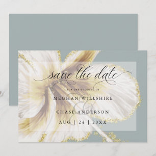 Save The Date Jaune Pâle et Fleurs Tropicales d'Ivoire Aquarelle