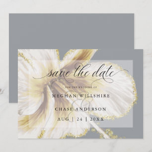 Save The Date Jaune Pâle et Fleurs Tropicales Ivoire Aquarelle