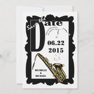 Save The Date Jazz Style Rétro Enregistrez la Date Noir Blanc 3