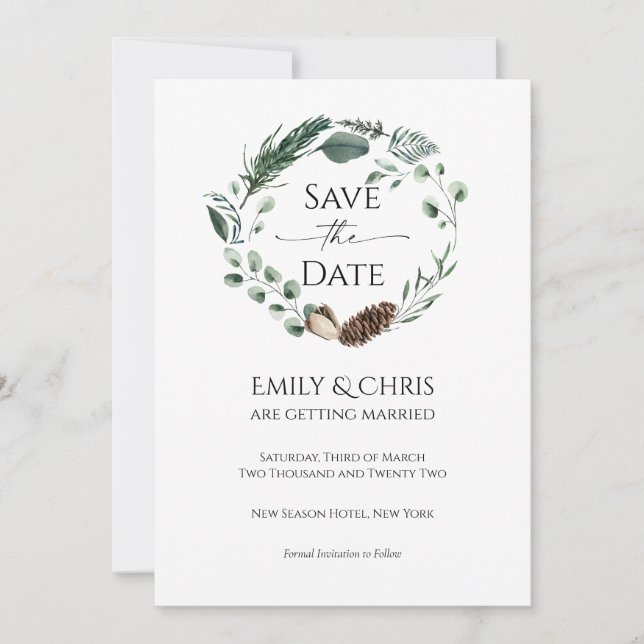Save The Date Joie de Noël | Elégante aquarelle Mariage d'hiver (Devant)