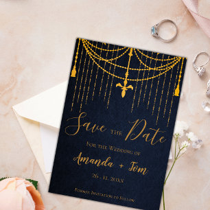 Save The Date Joli Blue traditionnel Gold Twirls Mariage de luxe