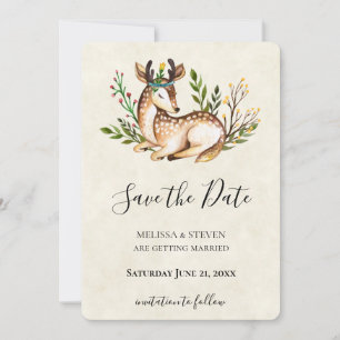 Save The Date Joli Cerf Aquarellé Posé