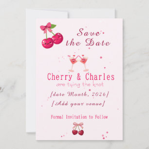 Save The Date Joli Couple de Cerises Kawaii Rose et Rouge Mariag