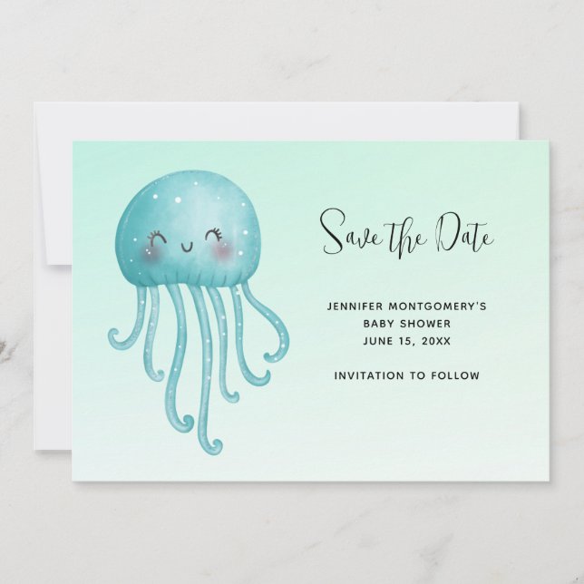 Save The Date Joli et beau Baby shower de méduse bleu-vert (Devant)