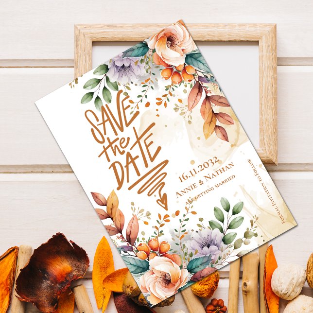 Save The Date Joli Mariage de automne de fleurs orange Enregistr (Pretty Orange Florals Fall Wedding Save the Date Invitation)