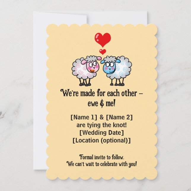 Save The Date Joli Mariage de mouton cartonné (Devant)