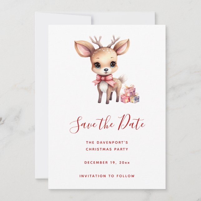 Save The Date Joli renne de Noël avec cadeaux de vacances (Devant)