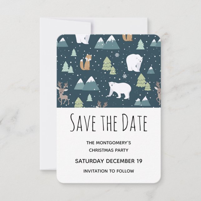 Save The Date Jolie fête Motif des animaux d'hiver de Noël (Devant)